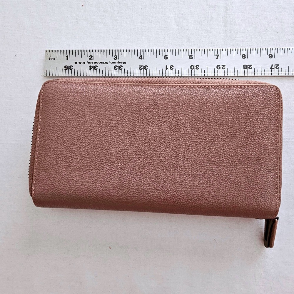 Bveyzi RFID Blocking Zip Around Wallet Beige Pebbled Faux Leather Organizer